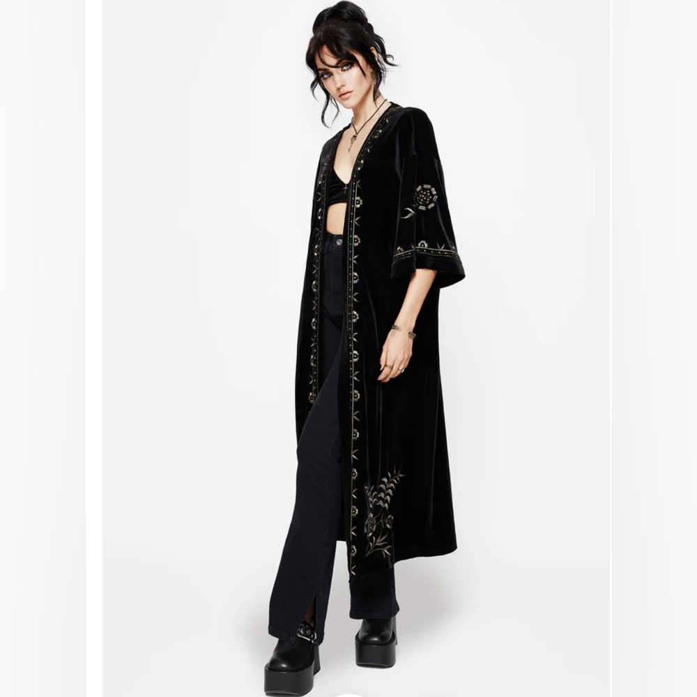 NWT Disturbia Kobra Velvet Snake Embroidered Longline Kimono size M - Picture 6 of 9